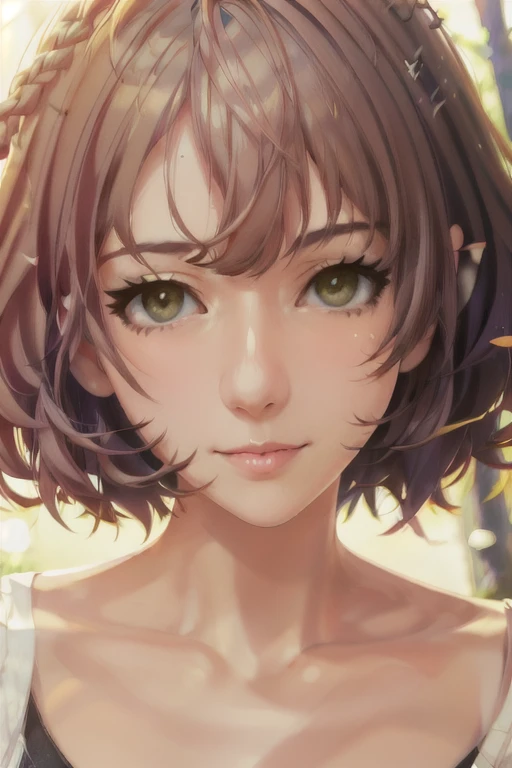girl,Character design sheet,Beautiful attention to detail,Beautiful lip detail,Highly detailed eyes and face,Long eyelashes, Like an oil painting, art, Super detailed,Professional,Vibrant colors,Full body painting,sunlight, Sharp focus,Physically Based Rendering,High resolution,超High resolution. yellow eyes, Bob Cut Hair,Curly hair,Light brown hair, Smile, field,Wind, Morning Glow
