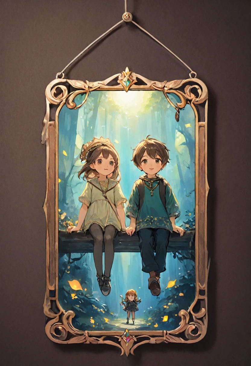 Fantasy　Hanging sign　look up　Two children