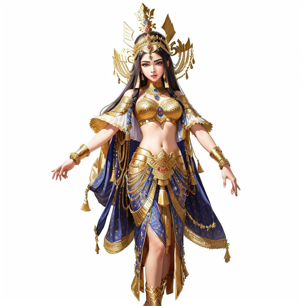 arafed woman in a thai costume with a crown on her head, ancient libu princess, high quality theatre costume, egyptian princess, sukhothai costume, goddess inanna, cleopatra, black emma watson as egyptian, egyptian clothes, greek goddess athena, sumerian goddess inanna ishtar, costume, tai costume, high quality costume, costume with blue accents