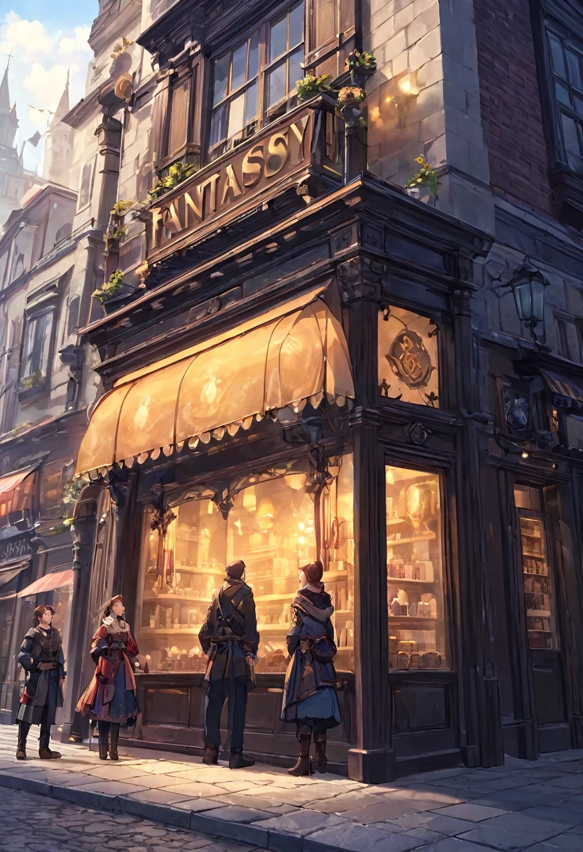 Fantasy　Storefront　signboard　look up　Two people