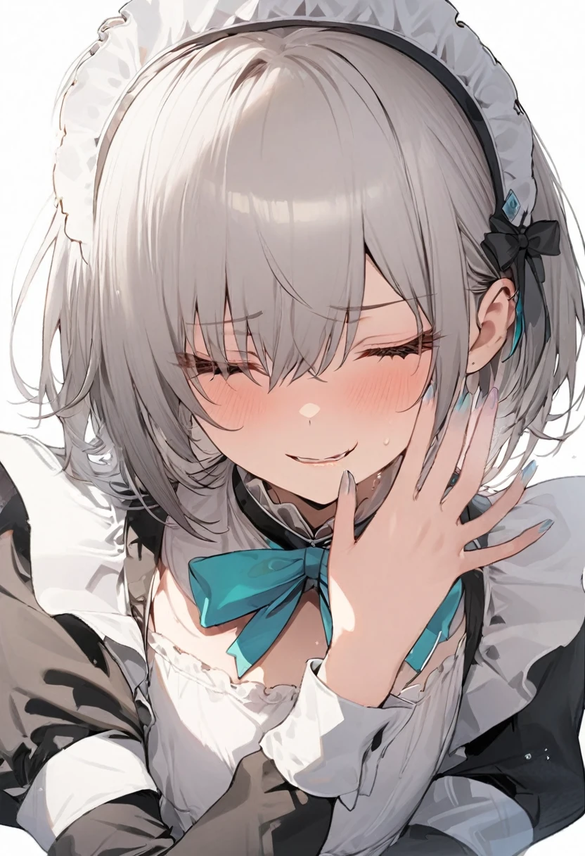 1 Girl,Maid clothes,Gray Hair,Wink,short hair,Beautiful Hands,Highest quality,masterpiece,Beautiful composition、Close your eyes,calm,cool