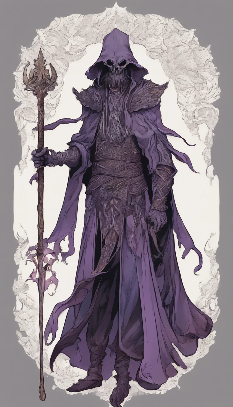 Mind flayer,Inspired by Dungeons & Dragons,Full body concept art illustration of Mind Flayer。The character has human-like proportions,tall、slim and muscular。The character has 4 tentacles extending from its chin,Light purple skin,Almost Blue。The character is dressed in exquisite、Luxurious black academic robes and ornate leather boots。Background is blank