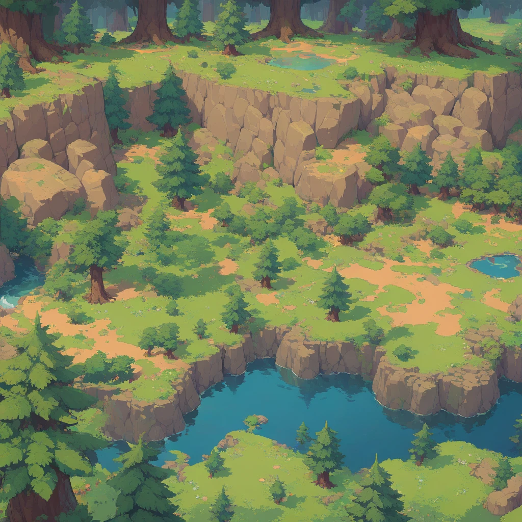 retro video game style,pixelated, vibrant colors,8-bit characters,blocky shapes,sharp lines,detailed shading,classic gaming vibe,nostalgic atmosphere,classic arcade games,masterpiece:1.2,ultra-detailed,illustration style, 2d texture, 3/4th perspective tileable stone texture, 4 k seamless grass texture, video game texture, dirt texture, tileset, game tiles, grass, 3/4th perspective trees, 3/4th perspective tileable rock texture, 3/4th perspective forest, 3/4th perspective tileable cliff formations, trees, topdown view, game texture, tileable game art, texture, very detailed 3/4th perspective tileable cliff texture, top down view, 3/4th perspective
