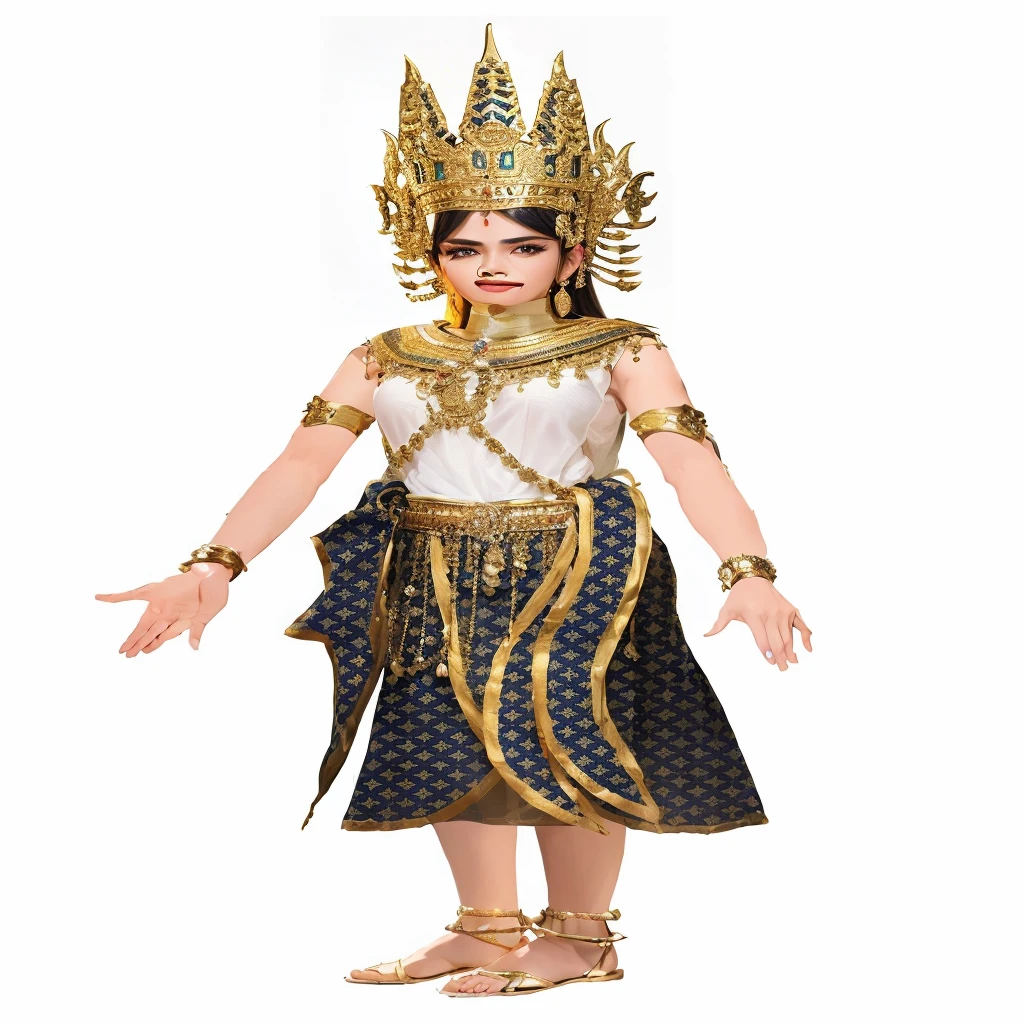 arafed woman in a thai costume with a crown on her head, ancient libu princess, high quality theatre costume, egyptian princess, sukhothai costume, goddess inanna, cleopatra, black emma watson as egyptian, egyptian clothes, greek goddess athena, sumerian goddess inanna ishtar, costume, tai costume, high quality costume, costume with blue accents