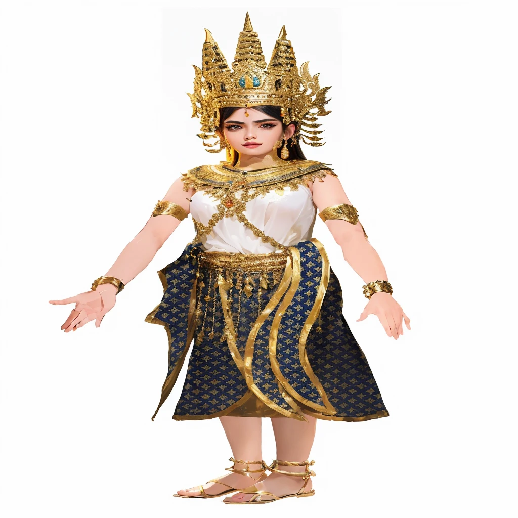 arafed woman in a thai costume with a crown on her head, ancient libu princess, high quality theatre costume, egyptian princess, sukhothai costume, goddess inanna, cleopatra, black emma watson as egyptian, egyptian clothes, greek goddess athena, sumerian goddess inanna ishtar, costume, tai costume, high quality costume, costume with blue accents