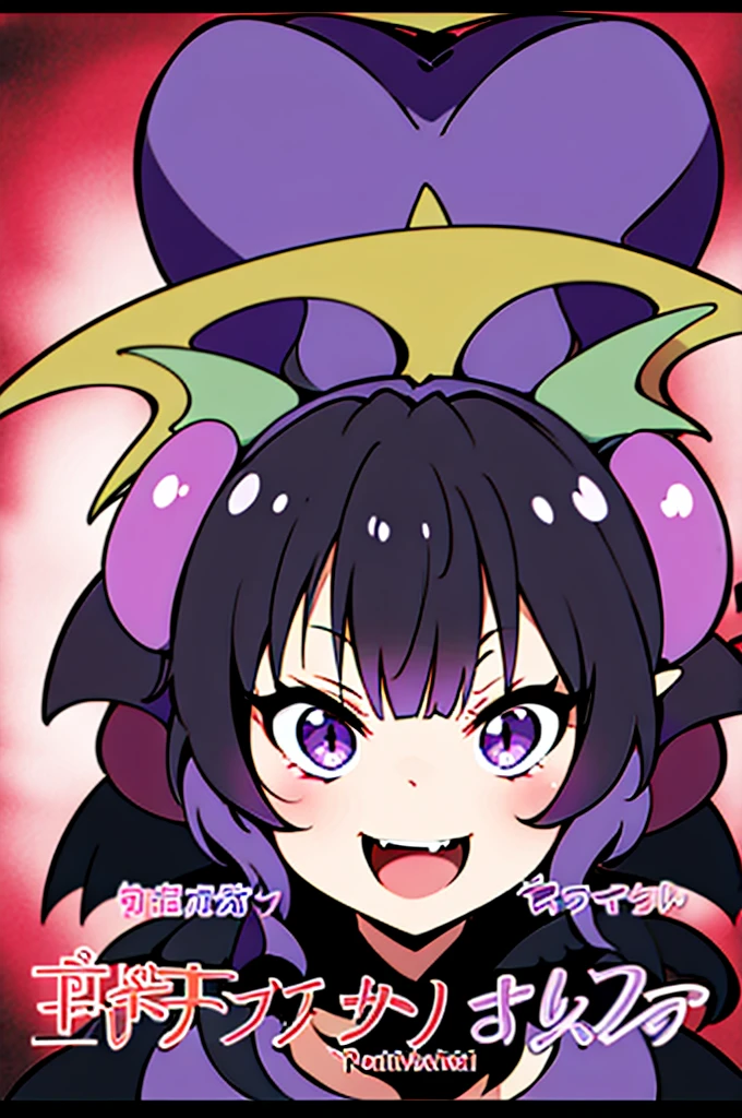 Draw a face carefully High quality anime style faces Black Hair Black full body suit Purple pantyhose with bat print Attractions Laughter Morrigan Aensland Rear View