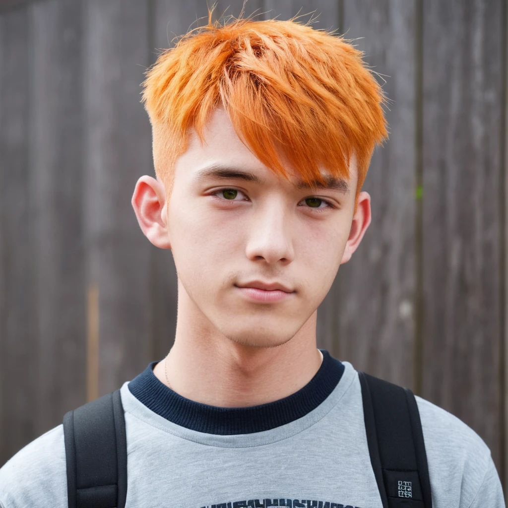 Handsome Scottish guy, Mix Japanese, orange hair, green eyes, short hair, buzzcut hair,   student