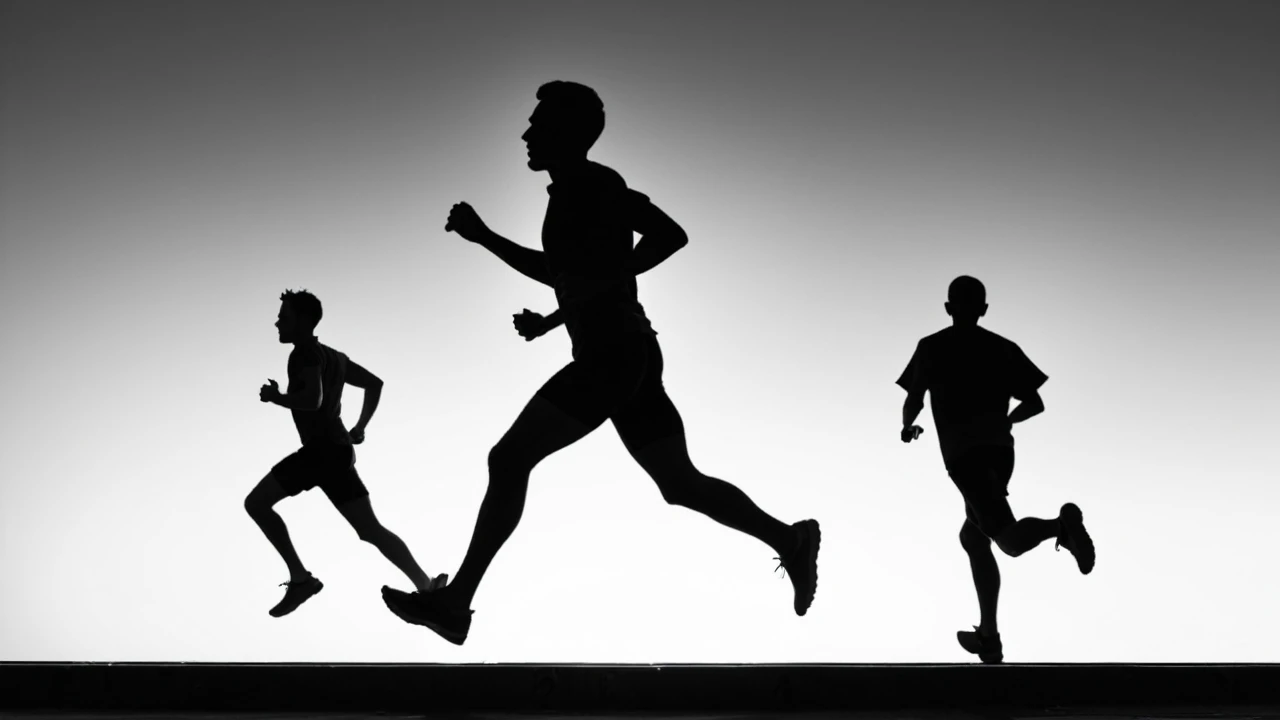 two silhouettes of man are running in front