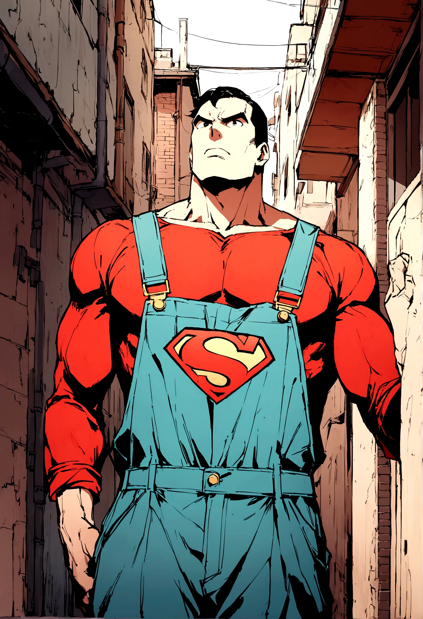 Alley、Superman、Upper Body、Real、Best quality overall , Raw work
