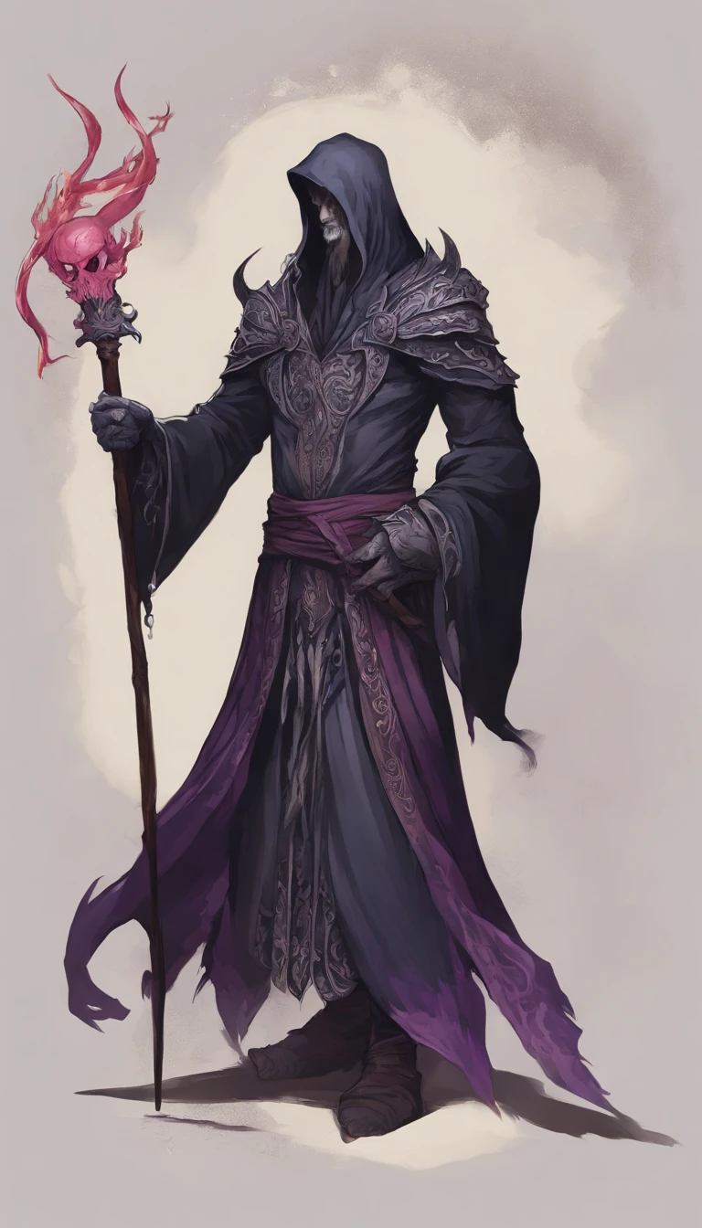 Mind flayer,Inspired by Dungeons & Dragons,Full body concept art illustration of Mind Flayer。The character has human-like proportions,tall、slim and muscular。The character has 4 tentacles extending from its chin,Light purple skin,Almost Blue。The character is dressed in exquisite、Luxurious black academic robes and ornate leather boots。Background is blank