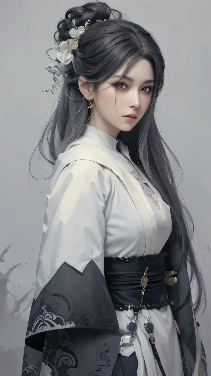 Close-up of a woman with white hair and a white mask, Beautiful character drawings, Gwaiz, artwork in the style of Gwaiz, White-haired God, Jan J, Magnificent and elaborate character art, Amazing character art, Fan Chi, By Wujun Shifan, Gwaiz on pixiv artstation