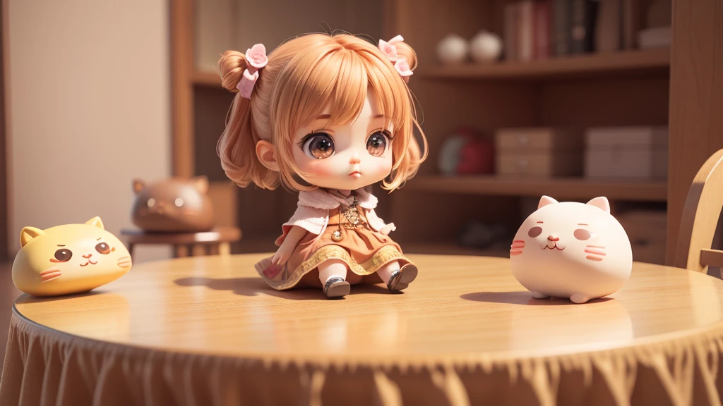 Anime Baby Chibi Cute、(((Chibi 3D))) (best quality), (table top)、Brown hairstyle、Chibi Housing Exhibition、sample room、detailed face、relax