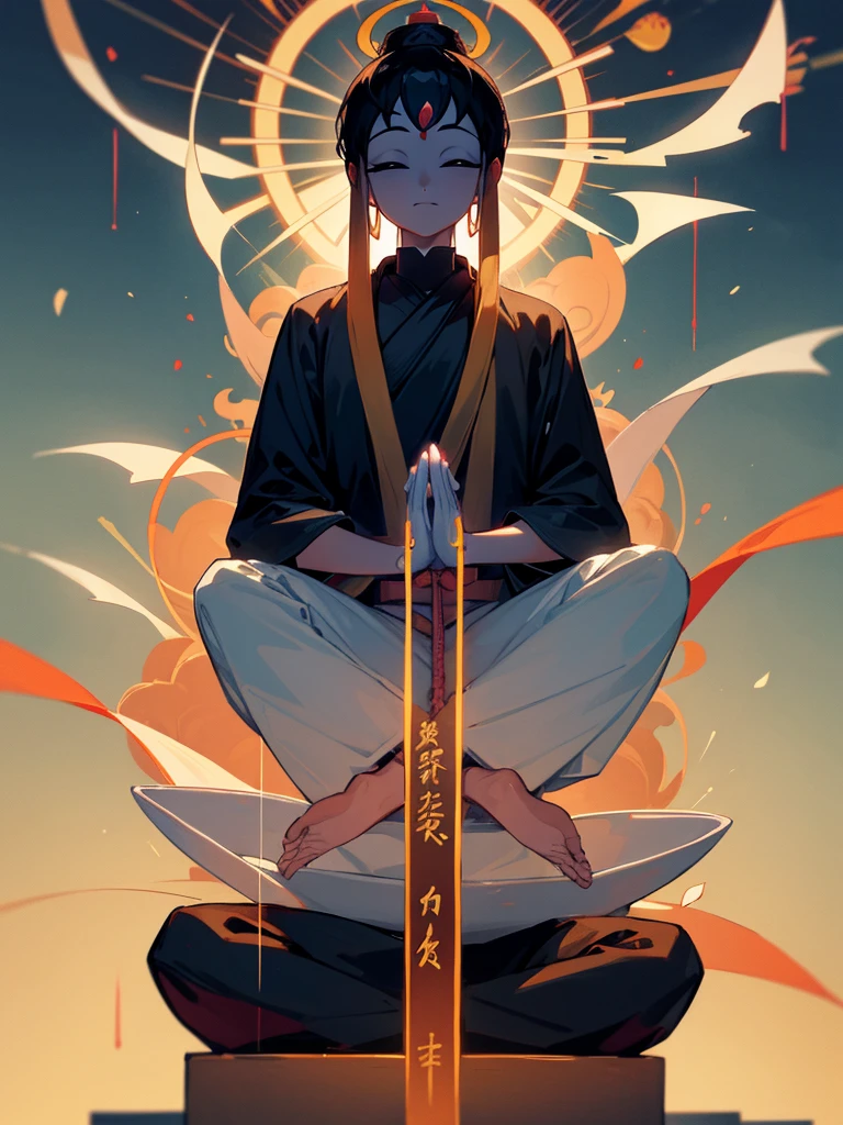 Amitabha Buddha 泣き顔 eyes closed buddha posture halo black hair hands together third eye 涙