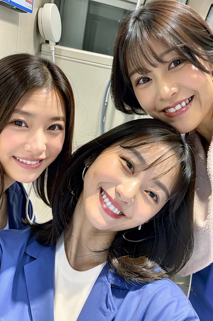 Dental hygienist, only two women　横並び smile 白色の医療スクラブ着用 日本人 黒髪 20代前半女性　Upper body close-up　high resolution　high resolution　Highest quality　smile　Photo shoot in the hospital