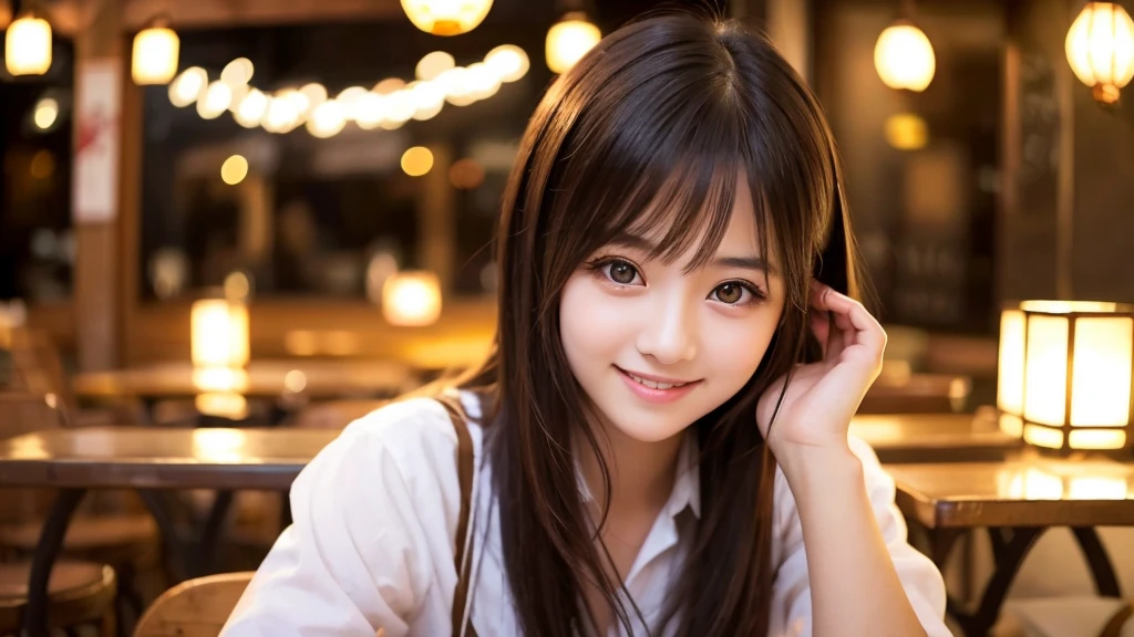 Cute girl working at a cafe terrace Japanese 19age
Professional Lighting Digital SLR Beautiful and elaborate face Perfect and beautiful face Big eyes Smile