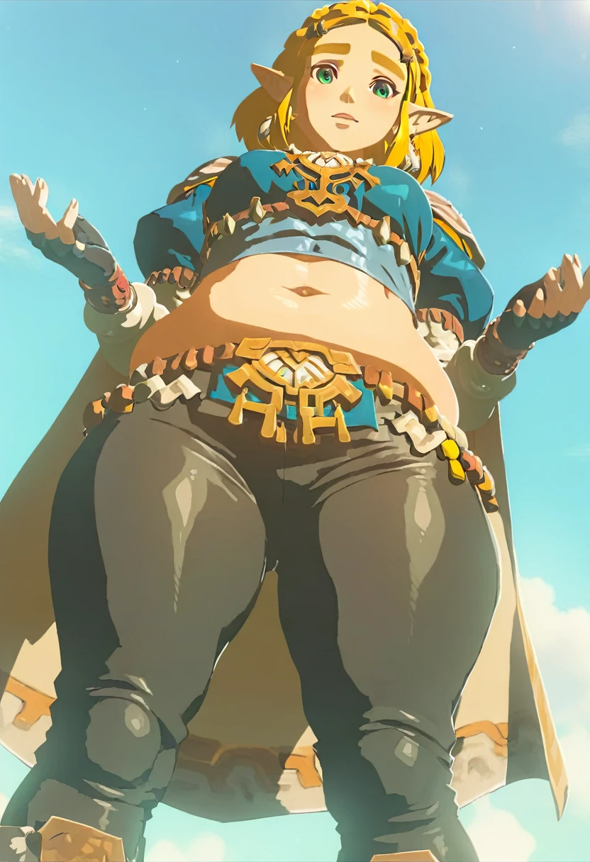 very thicc mommy with sultry look on her face, has brown hair, has orange eyes, bottomheavy, gigantic breasts,, ponytail, (((hyper ass))), naked, Zelda, (((correct anatomy, cell shading)))
