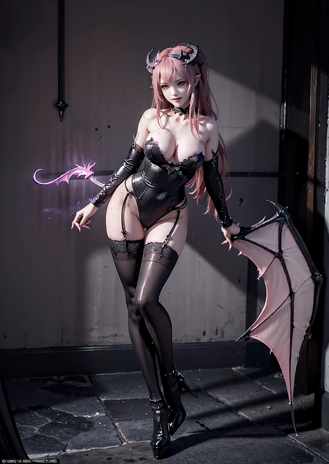 best quality, masterpiece,ultra detailed, official art,(extremely detailed CG unity 8k 
wallpaper), (masterpiece), best quality, illustration, (powerful), art oflight, artist style, beautiful detailed star sky,(((bat print black kneehighs ))), (cygames:1.4), (dark flame:1.3), Japanese light novel cover, grand scene, dark bodysuit,((fullbody)),((succubus tail)),
 (beautiful detailedgirl), (((solo))),(((full body))),wet skin, (((demon queen))), 
metal, complex pattern, beautiful detailed hair,red luminous eyes, longeyelashes, 
((constricted pupils)),pointy ears, slit pupils,silver long hair,beautiful collarbone , (purple tattoo), (tattoo on leg), tattoo on arm, luminous gem on chest,(demon heart tail),demon fang, pointy ears, 
((purple long  fingernails)),(bat decorate soft armor), ((bat decorate high heels)),giant bat wings,(fingerless_gloves), bat print black garter belt, (elbow_gloves),fang out, a group of 
bats, ((endured_face, open mouth, seductive smile, )),lingerie, 
bat decorateanklet,bat decorate body,(presenting foot), (luminous tattoo),(queen),useing magical, (beautiful detalied hands), nfsw, (((pink steam from full body ))), ((2legs)) , ((neck biting)),