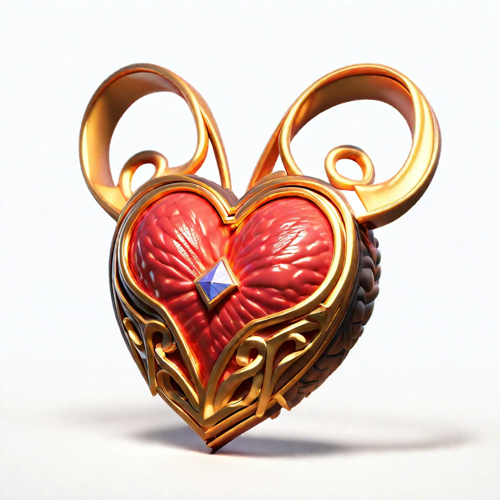 (8k, Best Quality, Masterpiece: 1.2), (((White Background,))) (Item/Diamond Heart), red and golden, 3D Art, OC render, C4D