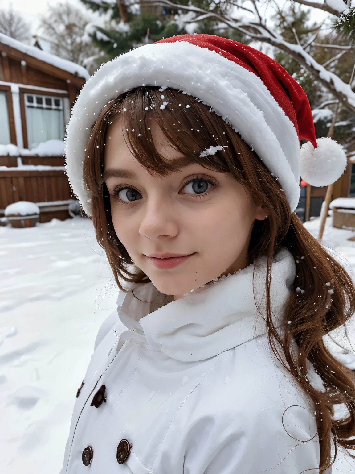Gingerbread on Christmas Day in the middle of snow, cute with narrow eyes