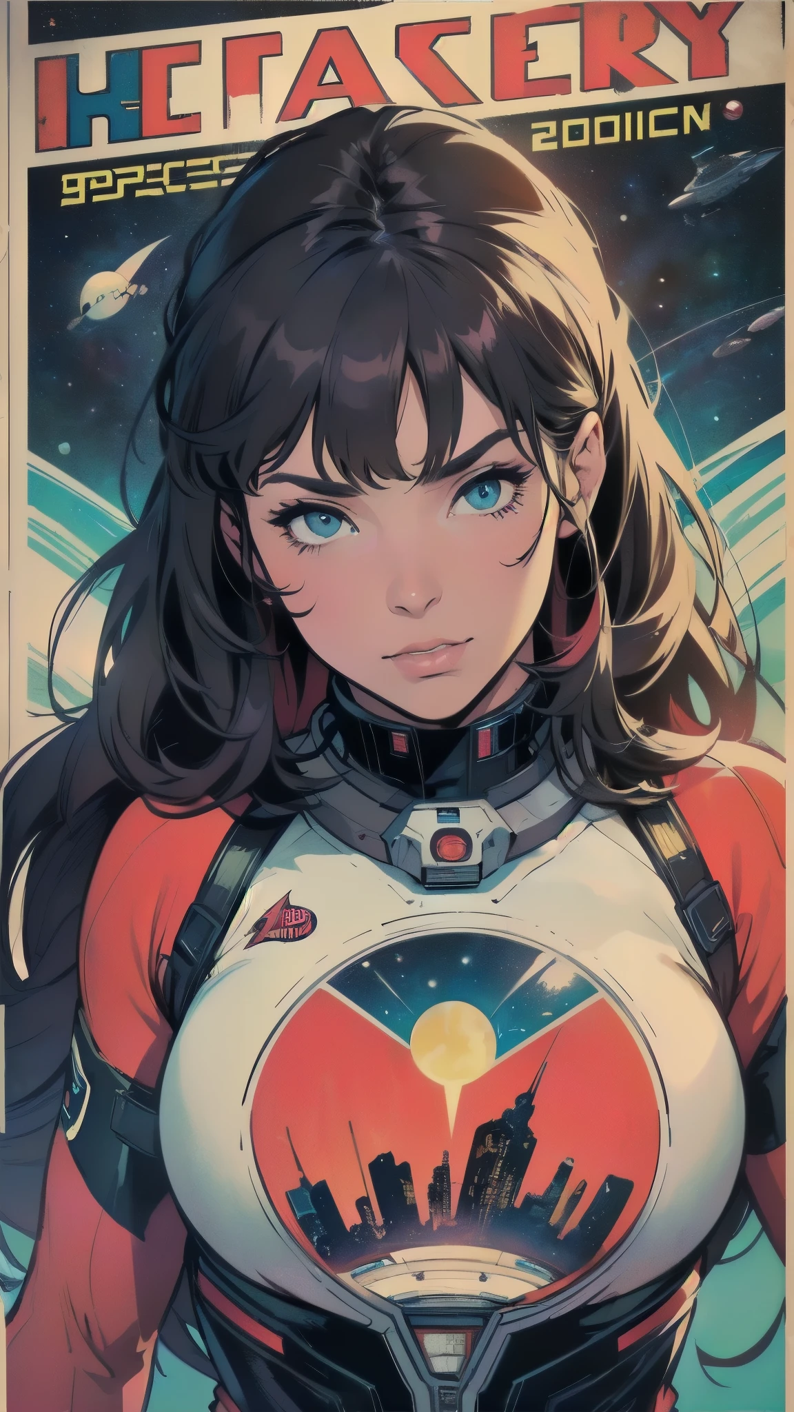 (((fully body))), (((highest quallity))),work of art,1womanl,((the perfect person)),((Super beautiful woman)),universe cyberpunk, Sci-fi, mecha, detailed perfect face,retro,vintage,Classic,60's,70's,80's,old movie posters,abstrato,((スペーススリラーmovie poster)),(futurist),geometric pattern,very delicate,movie poster_white frame,universe,Milky Way,planet,,propaganda,universe飛行士,breast enlargement,Simpler,(breasts big),(neckleace),cyber punk,huge stream of light,overlapping,sf,A scene from a science fiction movie,universeステーション,tatoo,American comic book style,perfect toes,perfect physical beauty,perfectbody,アニメ,