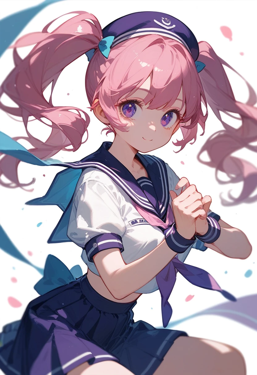 Pink Hair、Purple eyes twin tails。Pretty girl in sailor suit