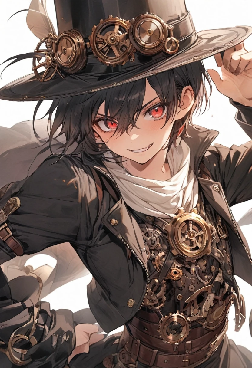 steampunk,male,cool,silk hat,short hair,Red eyes