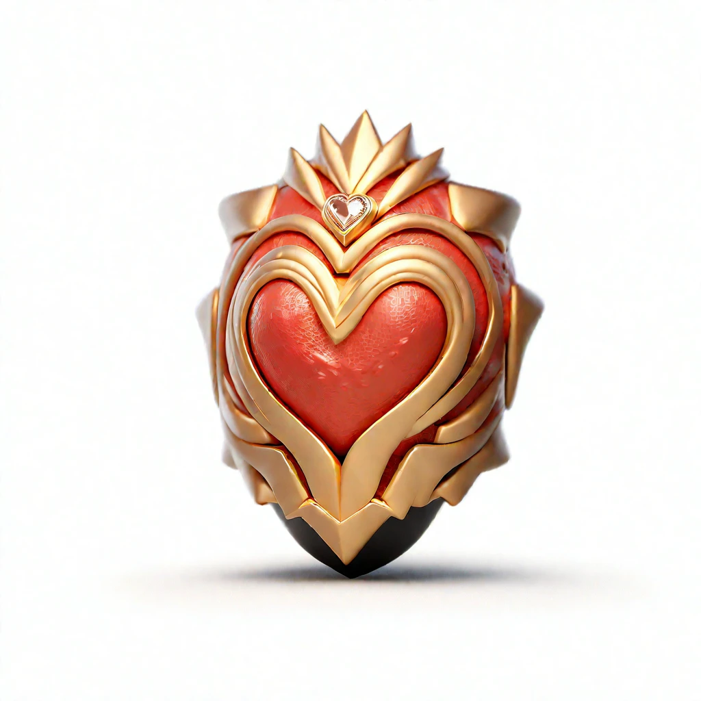 (8k, Best Quality, Masterpiece: 1.2), 55mm lens, f/1.8, (front shot:1.5), (((White Background,))) (Item/Diamond Heart), (red:0.5 and golden:0.25), , 3D Art, OC render, C4D