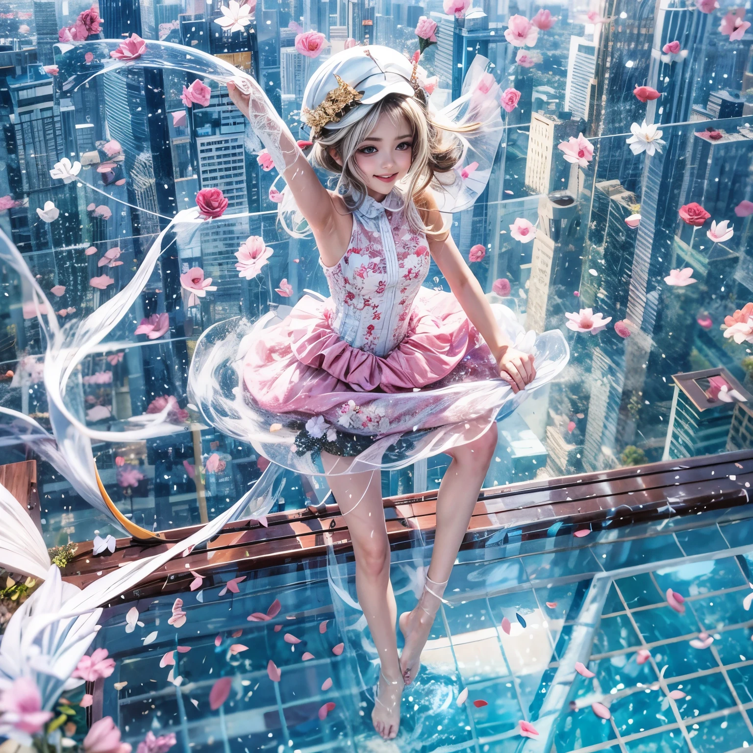 BloodRed, White in Pearly RainbowColors,ExtremelyDetailed(ProfessionalPhoto of Girl Floating in the Sky:1.37)ZoomLayer{Stunning|Mystic|GodRays|Haze}, (57th floor infinity pool:1.07) Tallest building in the urban forest. (Masterpiece 8K TopQuality:1.2)(ExtremelyDetailed NOGIZAKA face:1.37) ElaboratePupil with (SparklingHighlights:1.28) DoubleEyelids with Voluminous LongEyelashes PUNIPUNI RosyCheeks (Joyful Expressions LifeLike Rendering) MotionBlur  BREAK  (Acutance:0.77) PUNIPUNI Radiant Impeccable PearlSkin with Transparency White(Skinny SchoolSwimwear) {(HiddenHand)|((Corrected BabyLike Hand))} Whole Body Proportions and all limbs are Anatomically Accurate, {Carnation|Tulips|(Rose)} [FlowerWreath WrappedBody Full of Flowers Covering girl's body] {((Dazzling RainbowColorHorizon))|ColorfulSky|ColoredClouds|(Starly Particles)}(extra limbs:-1.4)(Not Detailed Face:-1.37)(Not Detailed Hand:-1.28), Drawing infinity pool reference to the rooftop of Marina Bay Sands