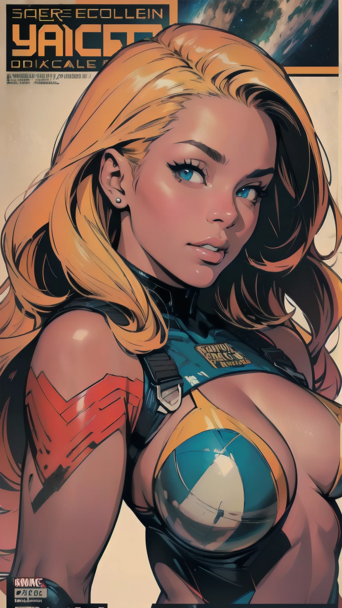 (((ultimate best quality))),((((solo:1.2)))),((((1girl:1.2)))),((((beautiful perfect woman)))),(((detailed perfect body, detailed perfect finger))),((((((ultimate spacethriller movie poster)))))),(((bust up, close up))),(((((American comics))))),(((extreme highlights))),(((Extremely colorful, primary colors))),cleavage, super beautiful lady,(((((typography))))),(((text))),(((((looking up or looking down))))),(((((speech bubble)))))