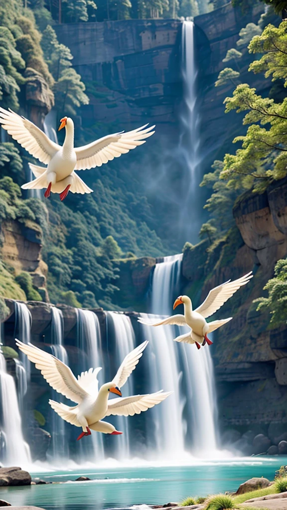 Swans dancing over Kegon Falls