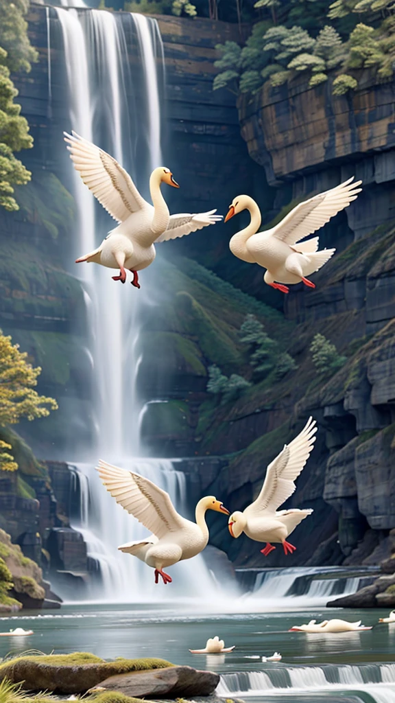 Swans dancing over Kegon Falls
