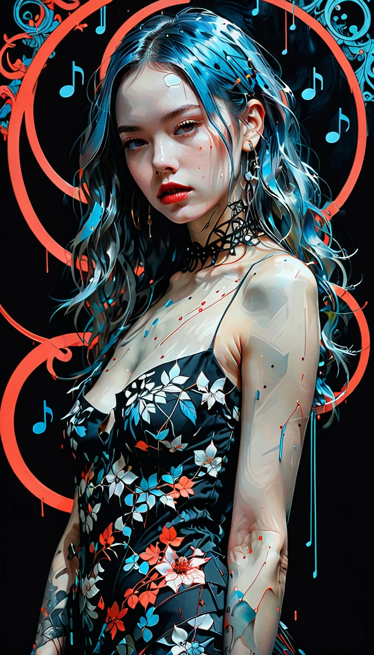 score_9. score_8_up, score_7_up, score_6_up, score_5_up, score_4_up, 1girl, blue hair, curvy, gothic, g0th1cPXL, glowing, neon, devil,official art, unity 8k wallpaper, ultra detailed, beautiful and aesthetic, masterpiece, best quality, (zentangle, mandala, tangle, entangle), (fractal art:1.3) , 1girl, extremely detailed, dynamic angle, cowboyshot, the most beautiful form of chaos, elegant, a brutalist designed, vivid colours, romanticism, by james jean, roby dwi antono, ross tran, francis bacon, michal mraz, adrian ghenie, petra cortright, gerhard richter, takato yamamoto, ashley wood, atmospheric, ecstasy of musical notes, streaming musical notes visible