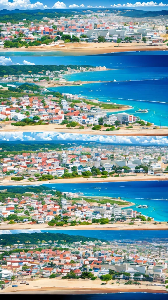 resort town of Ibiza, which is in Spain, the beach and houses are visible