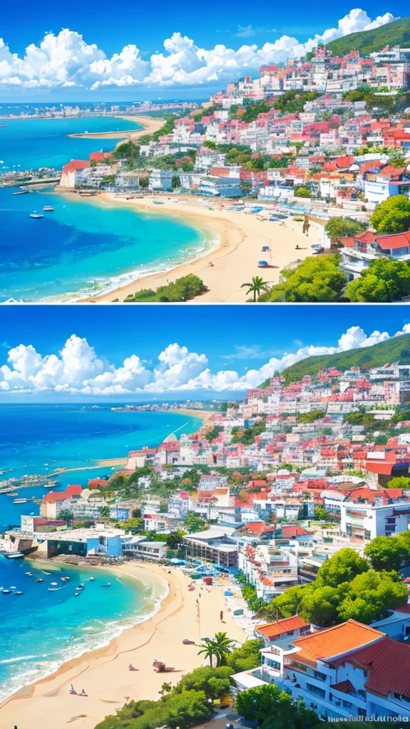 resort town of Ibiza, which is in Spain, the beach and houses are visible
