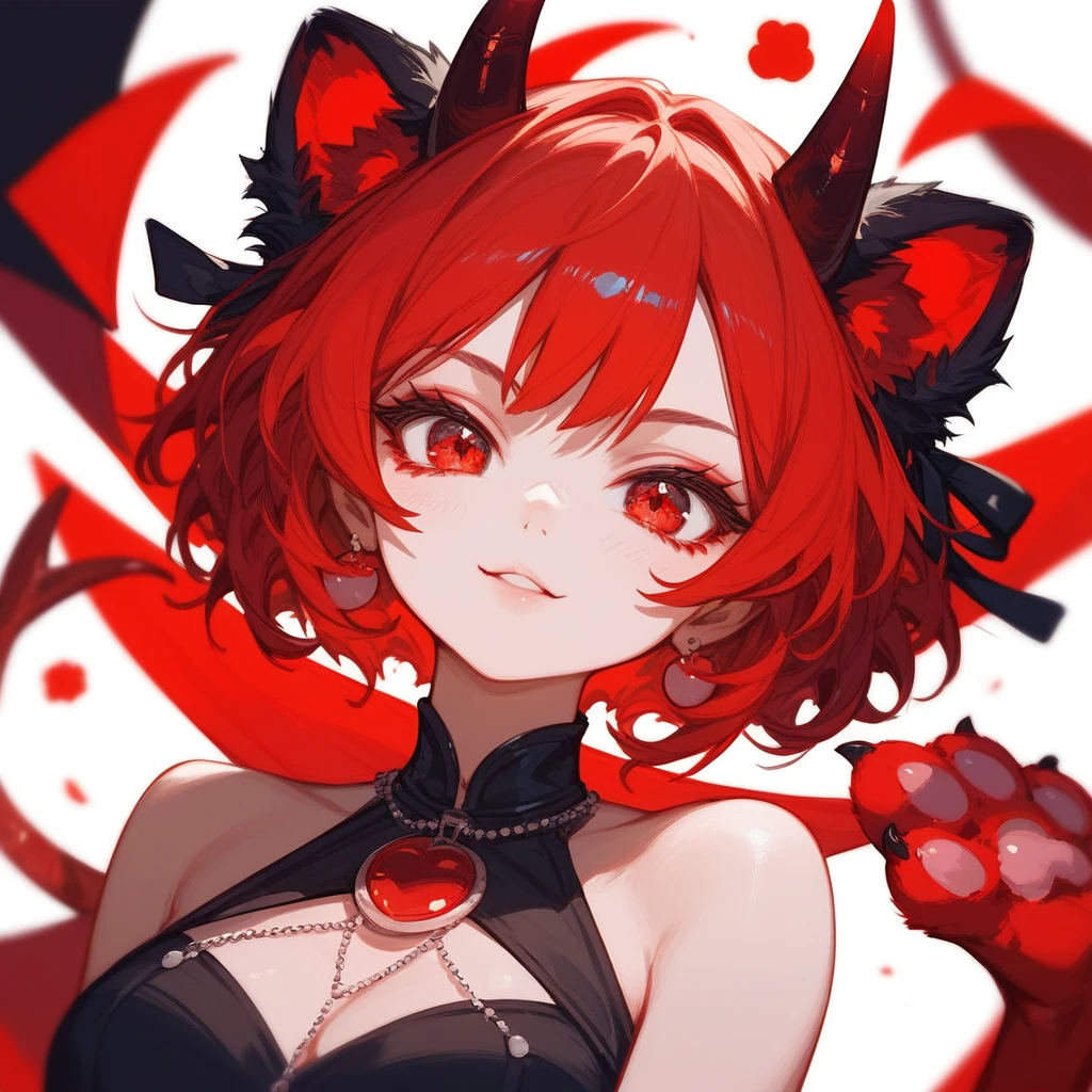(Fraction_9,Fraction_8_Direction_7_up),1 Girl,Devil Girl,Red hair,Red Eyes,wing,paw,Black skirt,beautiful_Face,