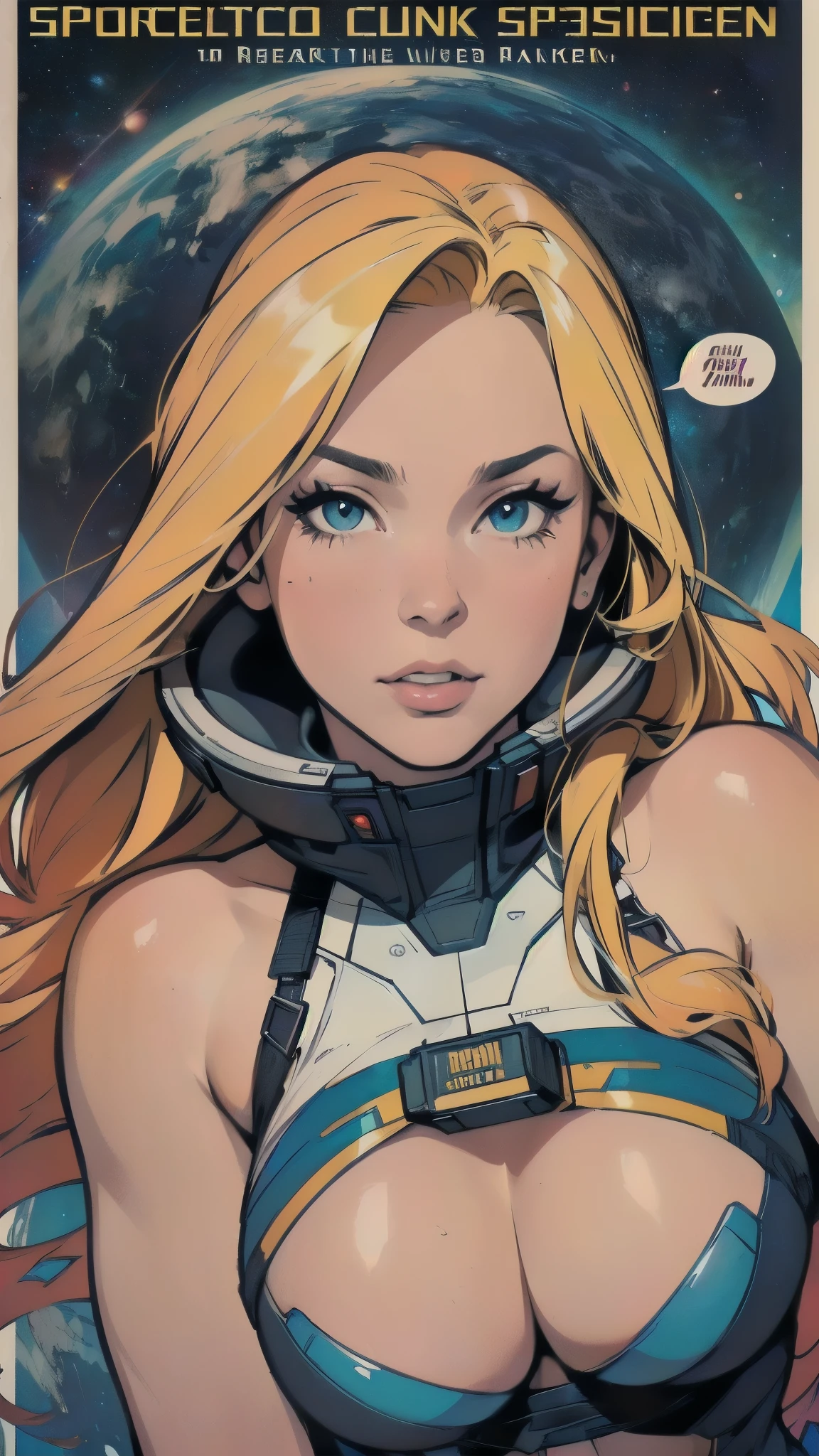 (((ultimate best quality))),((((solo:1.2)))),((((1girl:1.2)))),((((beautiful perfect woman)))),(((detailed perfect body, detailed perfect finger))),((((((ultimate spacethriller movie poster)))))),(((bust up, close up))),(((((American comics))))),(((extreme highlights))),(((Extremely colorful, primary colors))),cleavage, super beautiful lady,(((((typography))))),(((text))),(((((looking up or looking down))))),(((((speech bubble))))),(((A confident face)))