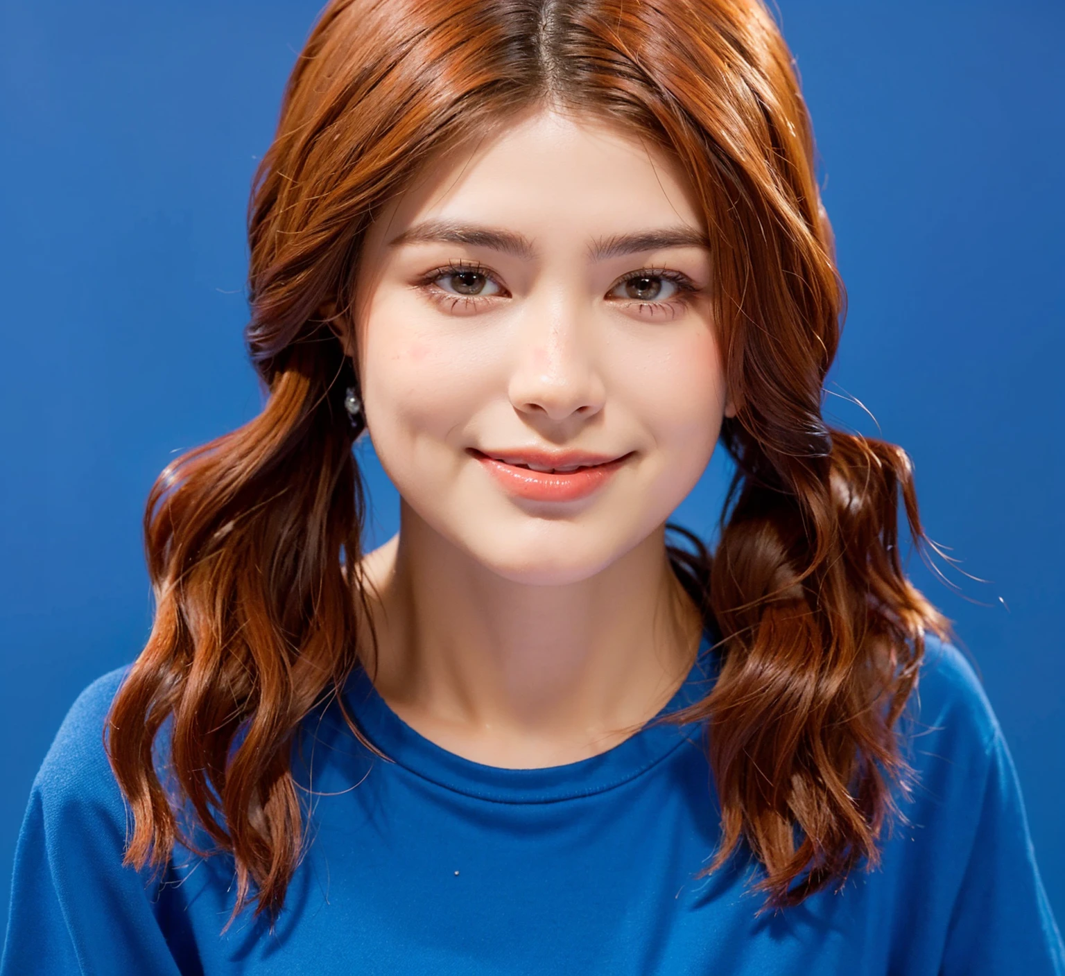 This image features a young woman with a warm, approachable smile. Her hair is a rich shade of copper red, styled in gentle waves that frame her face beautifully. The simplicity of her blue t-shirt complements the vibrant color of her hair, creating a casual yet striking look. Her background, a solid bright blue, highlights her features and the vivid color of her hair, enhancing the overall cheerful and lively mood of the portrait. The woman’s youthful and friendly expression, combined with her stylish hair and minimalistic attire, makes the image inviting and aesthetically pleasing. This setup captures a moment of playful creativity, showcasing a costume that is both f The bright blue background complements her vivid attire and cheerful demeanor, creating a cohesive and eye-catching visual. This portrayal captures the essence of a character full of life, joy, and a touch of whimsy. 3d model, multiple light sources, rim light, sharp post broken glass magic ball of turquoise color with fragments lying nearby frame above from above on a white background effects render, (glossy plastic texture with multiple big light probe refractions), perfect cgi, smooth silhouette, high intensity refraction, (super glossy plastic material), most beautiful vfx, , realistic, 4k, high resolution, rim light, smooth 3d model, multiple light sources, rim light, sharp post effects render,, realistic, 4k, high resolution, rim light detailed digital art, reflective, best quality, 4k, masterpiece:1.2, ultra-detailed, realistic, vivid colors, The image of the highest quality, ensuring every detail showcased perfectly. It in 4k resolution, allowing viewers to immerse themselves in the richness of the colors and intricate details. The realistic rendering. under the spotlight, reflecting, high-resolution image, realistic rendering
