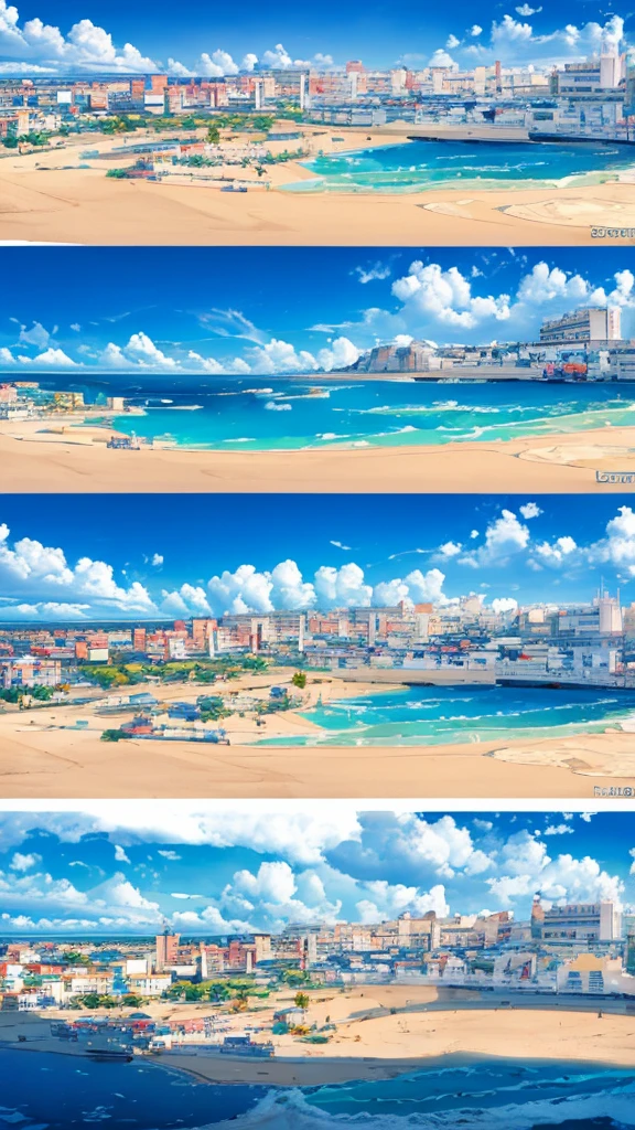 (resort town of Ibiza), which is in Spain, ((the beach and houses are visible)). (((single image)))