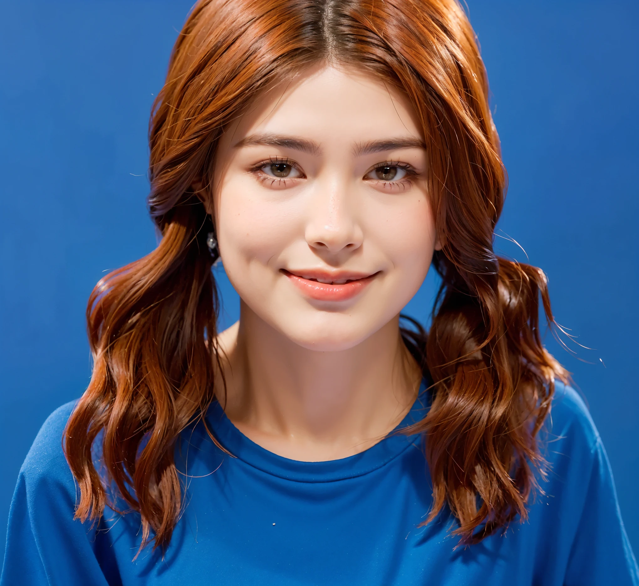 This image features a young woman with a warm, approachable smile. Her hair is a rich shade of copper red, styled in gentle waves that frame her face beautifully. The simplicity of her blue t-shirt complements the vibrant color of her hair, creating a casual yet striking look. Her background, a solid bright blue, highlights her features and the vivid color of her hair, enhancing the overall cheerful and lively mood of the portrait. The woman’s youthful and friendly expression, combined with her stylish hair and minimalistic attire, makes the image inviting and aesthetically pleasing. This setup captures a moment of playful creativity, showcasing a costume that is both f The bright blue background complements her vivid attire and cheerful demeanor, creating a cohesive and eye-catching visual. This portrayal captures the essence of a character full of life, joy, and a touch of whimsy. 3d model, multiple light sources, rim light, sharp post broken glass magic ball of turquoise color with fragments lying nearby frame above from above on a white background effects render, (glossy plastic texture with multiple big light probe refractions), perfect cgi, smooth silhouette, high intensity refraction, (super glossy plastic material), most beautiful vfx, , realistic, 4k, high resolution, rim light, smooth 3d model, multiple light sources, rim light, sharp post effects render,, realistic, 4k, high resolution, rim light detailed digital art, reflective, best quality, 4k, masterpiece:1.2, ultra-detailed, realistic, vivid colors, The image of the highest quality, ensuring every detail showcased perfectly. It in 4k resolution, allowing viewers to immerse themselves in the richness of the colors and intricate details. The realistic rendering. under the spotlight, reflecting, high-resolution image, realistic rendering