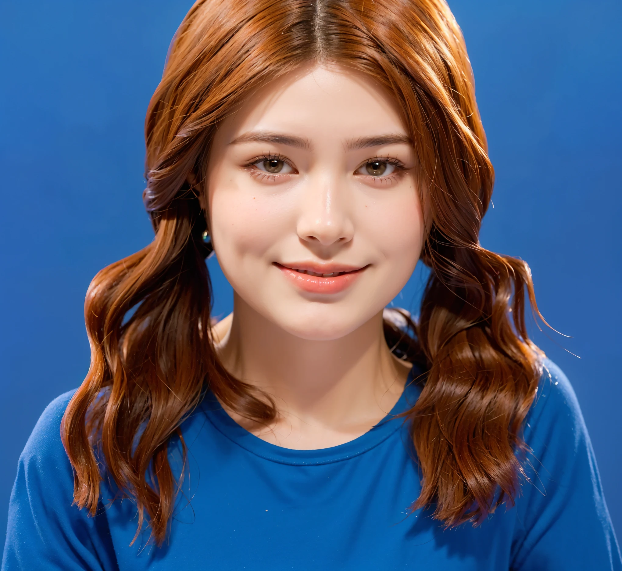 This image features a young woman with a warm, approachable smile. Her hair is a rich shade of copper red, styled in gentle waves that frame her face beautifully. The simplicity of her blue t-shirt complements the vibrant color of her hair, creating a casual yet striking look. Her background, a solid bright blue, highlights her features and the vivid color of her hair, enhancing the overall cheerful and lively mood of the portrait. The woman’s youthful and friendly expression, combined with her stylish hair and minimalistic attire, makes the image inviting and aesthetically pleasing. This setup captures a moment of playful creativity, showcasing a costume that is both f The bright blue background complements her vivid attire and cheerful demeanor, creating a cohesive and eye-catching visual. This portrayal captures the essence of a character full of life, joy, and a touch of whimsy. 3d model, multiple light sources, rim light, sharp post broken glass magic ball of turquoise color with fragments lying nearby frame above from above on a white background effects render, (glossy plastic texture with multiple big light probe refractions), perfect cgi, smooth silhouette, high intensity refraction, (super glossy plastic material), most beautiful vfx, , realistic, 4k, high resolution, rim light, smooth 3d model, multiple light sources, rim light, sharp post effects render,, realistic, 4k, high resolution, rim light detailed digital art, reflective, best quality, 4k, masterpiece:1.2, ultra-detailed, realistic, vivid colors, The image of the highest quality, ensuring every detail showcased perfectly. It in 4k resolution, allowing viewers to immerse themselves in the richness of the colors and intricate details. The realistic rendering. under the spotlight, reflecting, high-resolution image, realistic rendering