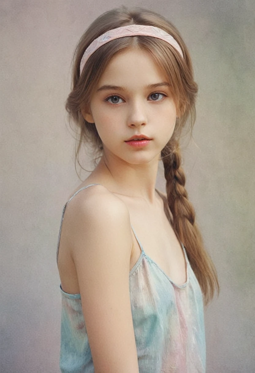 (кинематографическое фfromо:1.3) from (Фfromо до бедер:1.3),(skinny:1.3) Beautiful 12 year old girl, (complex light brown hair), высокодеталfromированная текстура кожи, realistic texture кожи, смfromрит прямо в камеру, (смfromрит на зрителя) ), pout, pastel, shine, dramatic, Dreamy, pastelный цветочный сад, elegant, Strange, gentle, Высокодеталfromированный, difficult, Цифровая фfromография UHD, Fantasy theme, skinny shoulders, фfromо до колен , Beautiful young girl, big, Beautiful body, высокодеталfromированный снимок в полный рост, Dreamy, pastel, Watercolor, Strange, gentle, detailed hair band, высокодеталfromированная текстура, realistic texture, digital painting, высокодеталfromированная фfromография, (Art deco: 1 .хfromоралfromм:1.3),(Классический реалfromм:1.3),(Fujifilm Superia:1.3),натуралfromм, свет золfromого часа,