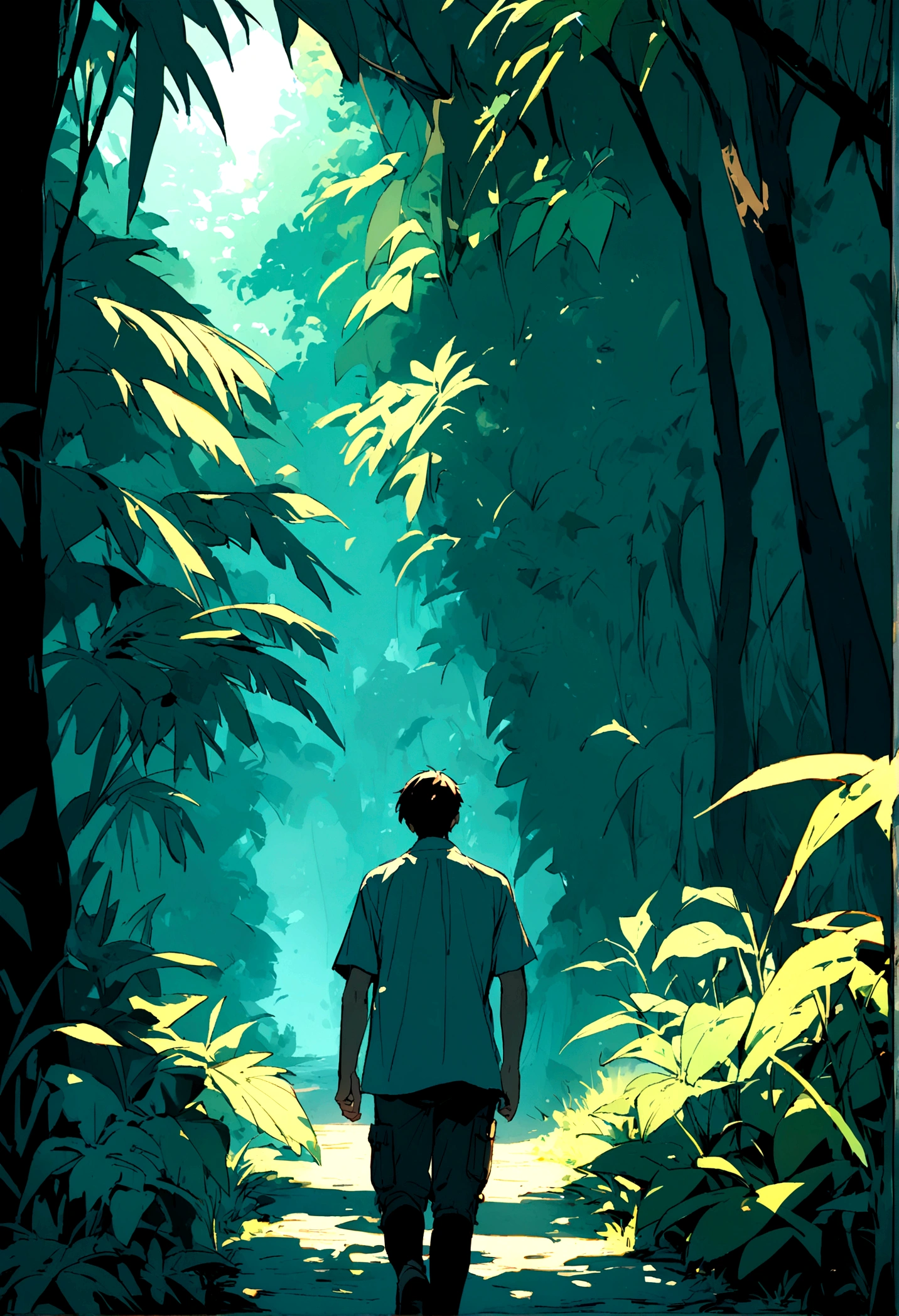 A boy walking in jungle