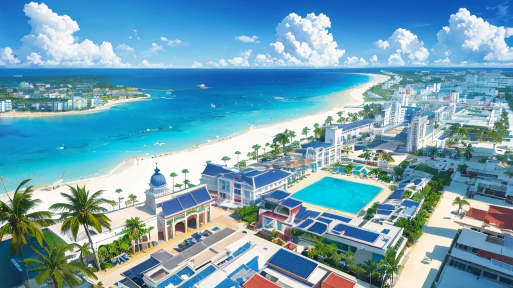 (the resort town of Cancun), which is in Mexico, ((the beach and houses are visible)). (((single image)))