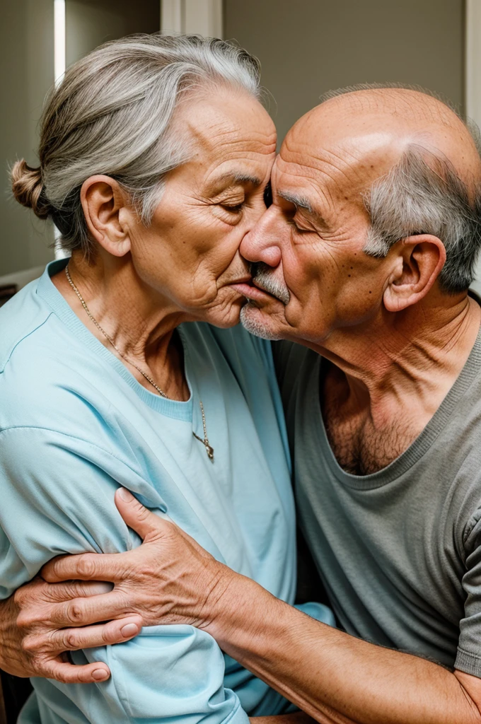 Older grandpa love, kiss and care older grandma