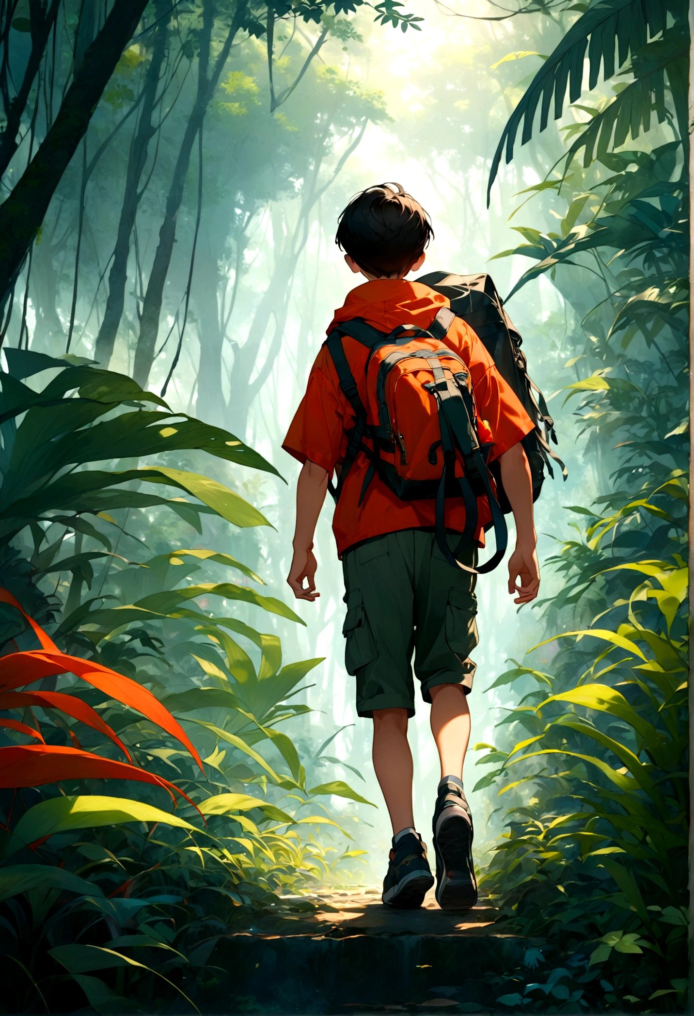 A boy walking in jungle