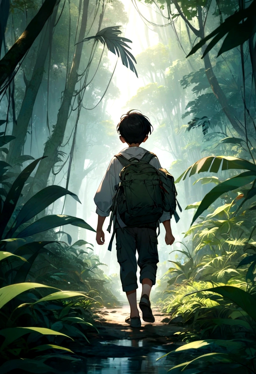 A boy walking in jungle
