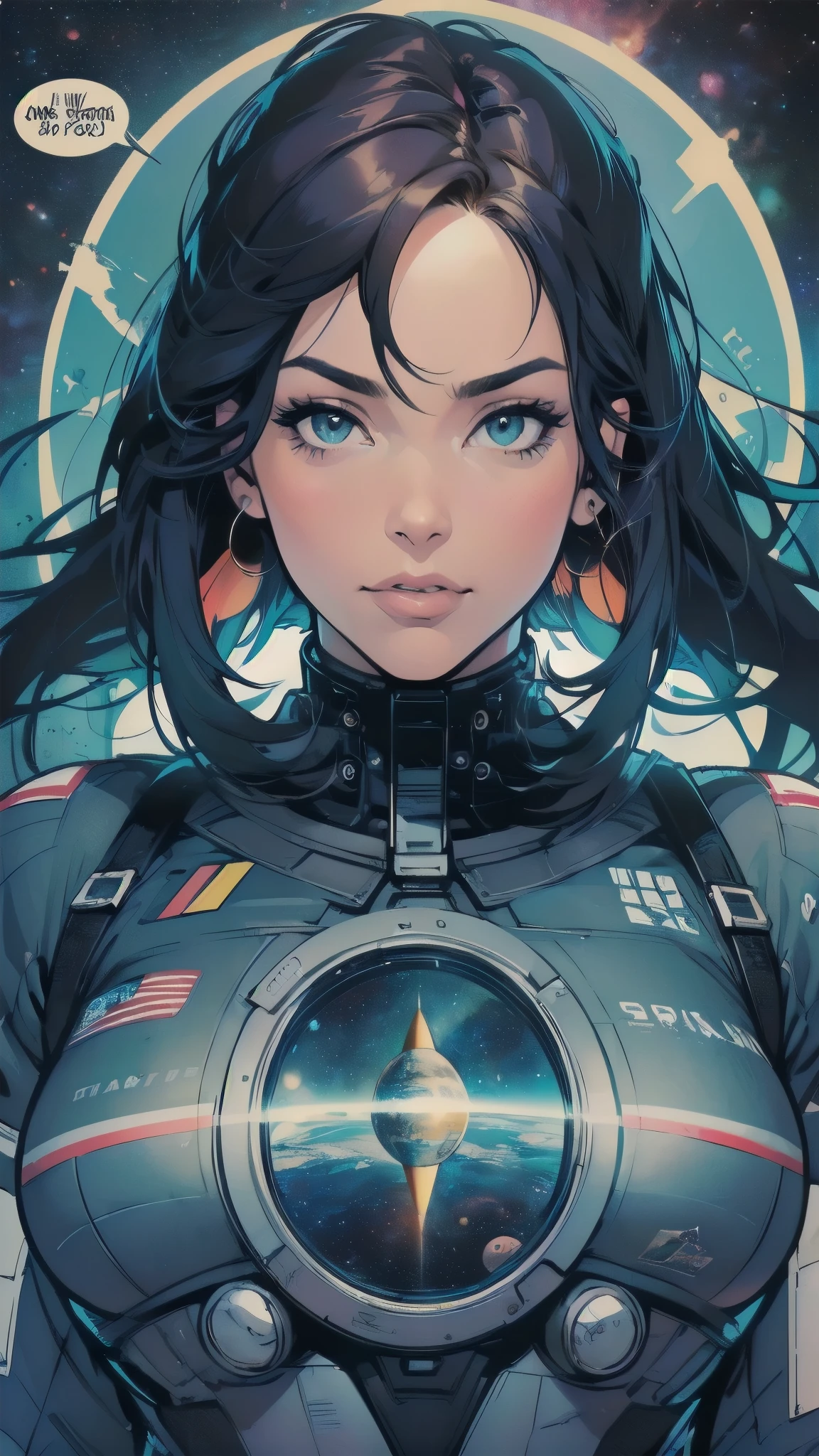 (((ultimate best quality))),((((solo:1.2)))),((((1girl:1.2)))),((((beautiful perfect woman)))),(((detailed perfect body, detailed perfect finger))),((((((ultimate spacethriller movie poster)))))),(((bust up, close up))),(((((American comics))))),(((extreme highlights))),(((Extremely colorful, primary colors))),cleavage, super beautiful lady,(((((typography))))),(((text))),(((((looking up or looking down))))),(((((speech bubble))))),(((A confident face)))