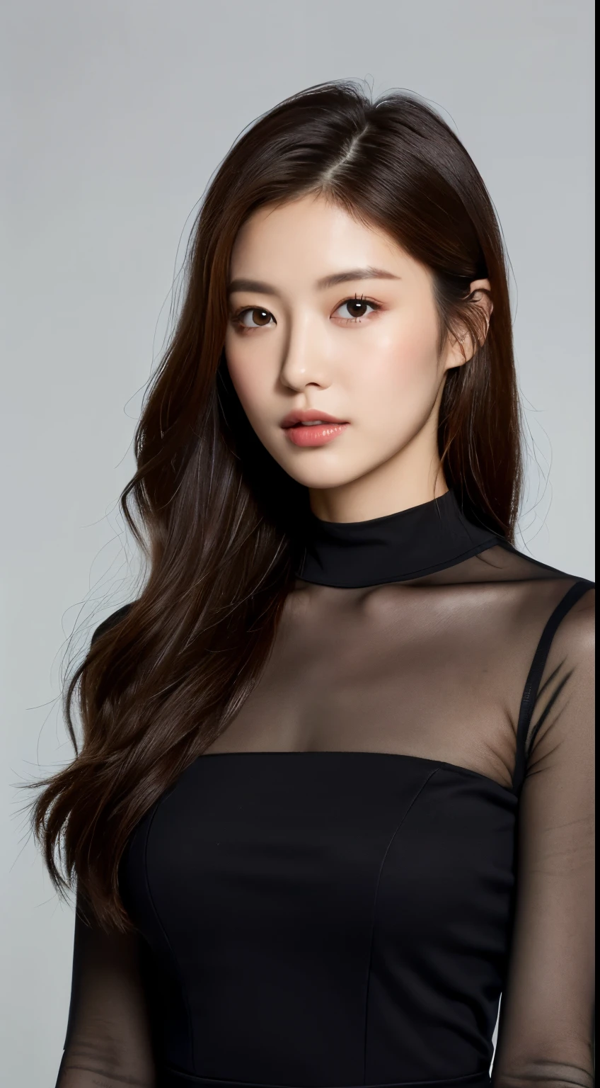 (best quality, high resolution, masterpiece: 1.3), A tall and beautiful woman, slim的腹肌, Dark brown hair,#1: Loose, Wavy Hair, breast, Suspender Skirt, (Modern architecture in background), Facial details and skin texture are beautifully rendered, Delicate eyes, Double eyelids, Long legs, Beautiful legs, High heel, permanent, permanent, whole body, Fujifilm X-T3 Photo, Cleavage exposed, transparent, Huge file size, Official Art, Highly detailed CG Unity 8k wallpaper, Highly detailed young woman, Highly detailed face, highly Delicate eyes, Very delicate skin, Very detailed hands指, Very detailed hands, Very detailed nose, The mouth is rich in detail, Perfect anatomical structure, Very detailed background, Very detailed chest, Solitary, (18:1.2), teenager, Lovely girl, Lovely, Realistic body, , White skin, Radiant Skin, slim, Black Hair, Long and straight hair, (Bangs: 1.2), Smile, Lovely, young, Lovely face, Realistic face, Exquisite eyes, Drooping eyes, Corrina, Korean Idol, Sterling Silver Necklace, White clothes