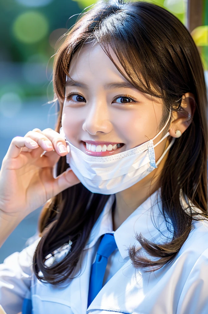 Dental hygienist, only two women 横並び smile Whiteの医療スクラブ着用 日本人 黒髪 20代前半女性 Upper body close-up high resolution high resolution Highest quality smile Shooting outside White Nurse uniform