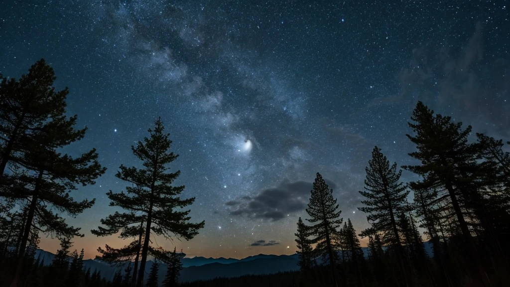 Forest night Mountain star full moon
